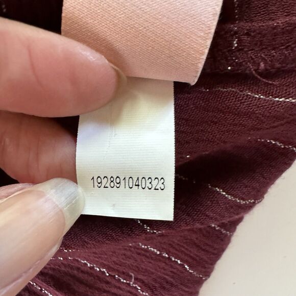 Juicy Couture Ruffle Sleeve Tie Front Top Burgundy Metallic Size Large - Picture 12 of 12